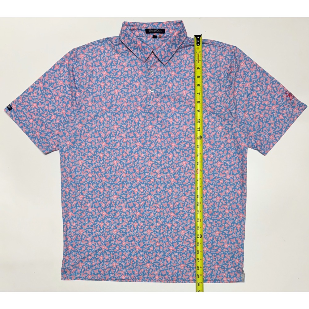 Straight Down Mens Floral Golf Polo Shirt Blue Pink Tropical Short Sleeve Large
